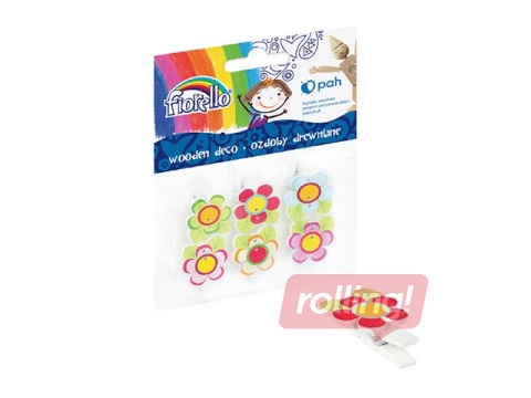Wooden deco pegs Fiorello, flower, 6 pcs.