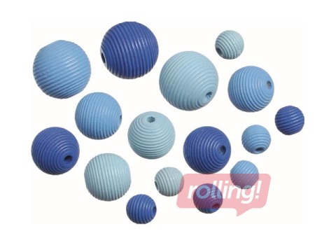 Wooden beads, 20 pcs., blue, different sizes