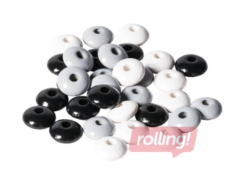 Koka pērlītes, 20 gab., melnas-baltas-pelēkas, 10mm