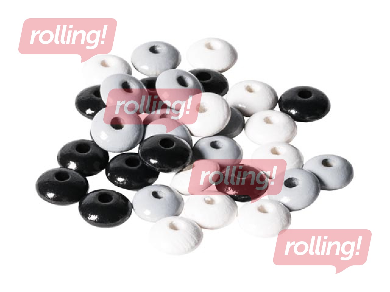 Wooden beads, 33 pcs., black-white-gray, 10mm 