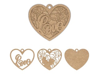 MDF dekorējamas sagataves, sirds, 3 gab.