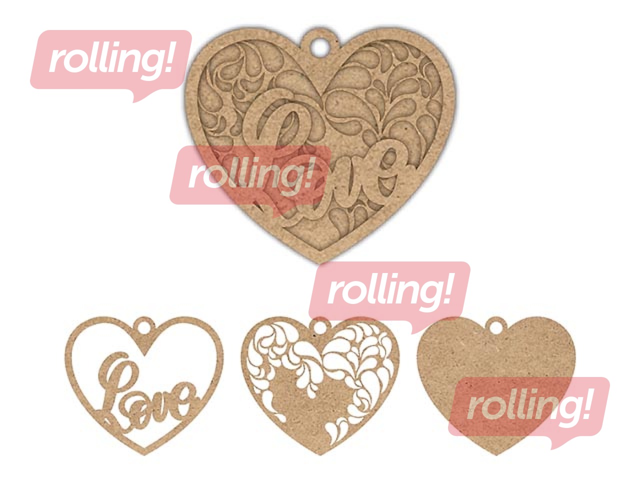 SALE MDF toorikud kaunistamiseks, südamed, 3 tk.