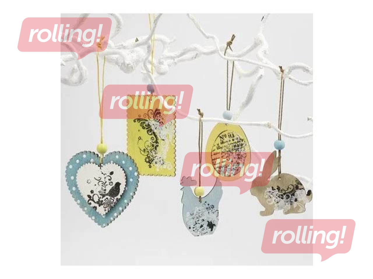Wooden Easter ornaments, 9 pcs.