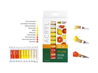 Акриловые краски Happy Color 10цв.х12ml (в тюбиках), желтые тона