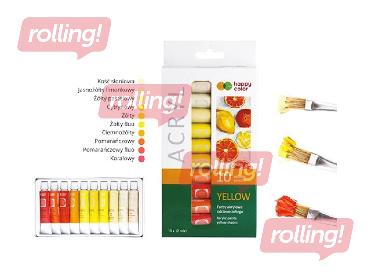 Акриловые краски Happy Color 10цв.х12ml (в тюбиках), желтые тона