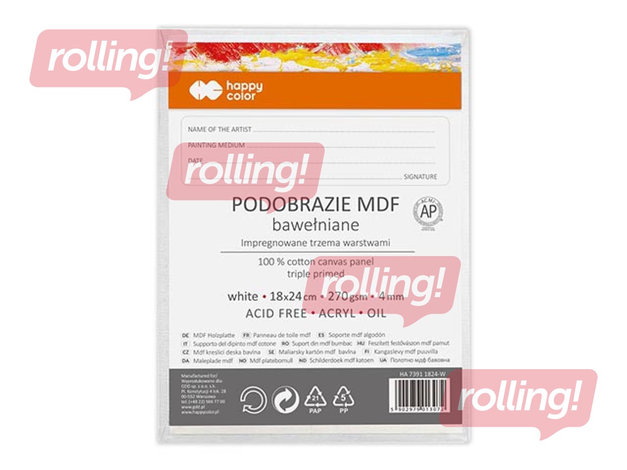 Audekls uz kartona Happy Color 18x24 cm