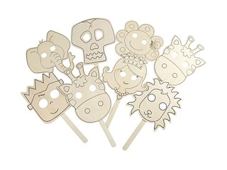 Wooden masks with eyeholesand handle, 16 pcs.