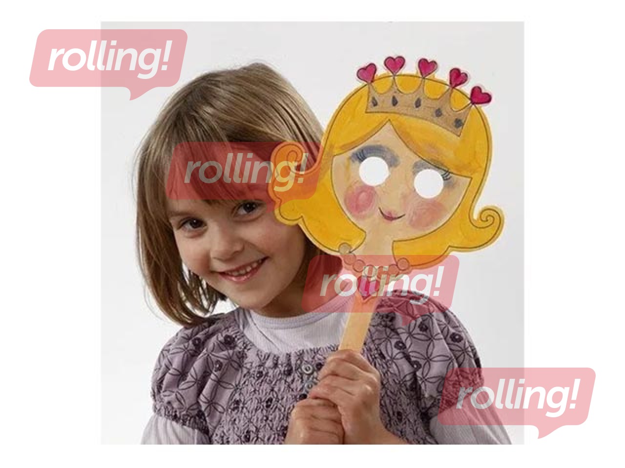 Wooden masks with eyeholesand handle, 16 pcs.