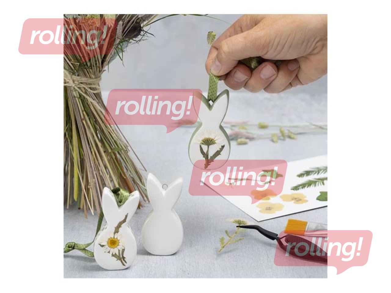 Decorative rabbit figures, ceramic, 3 pcs.