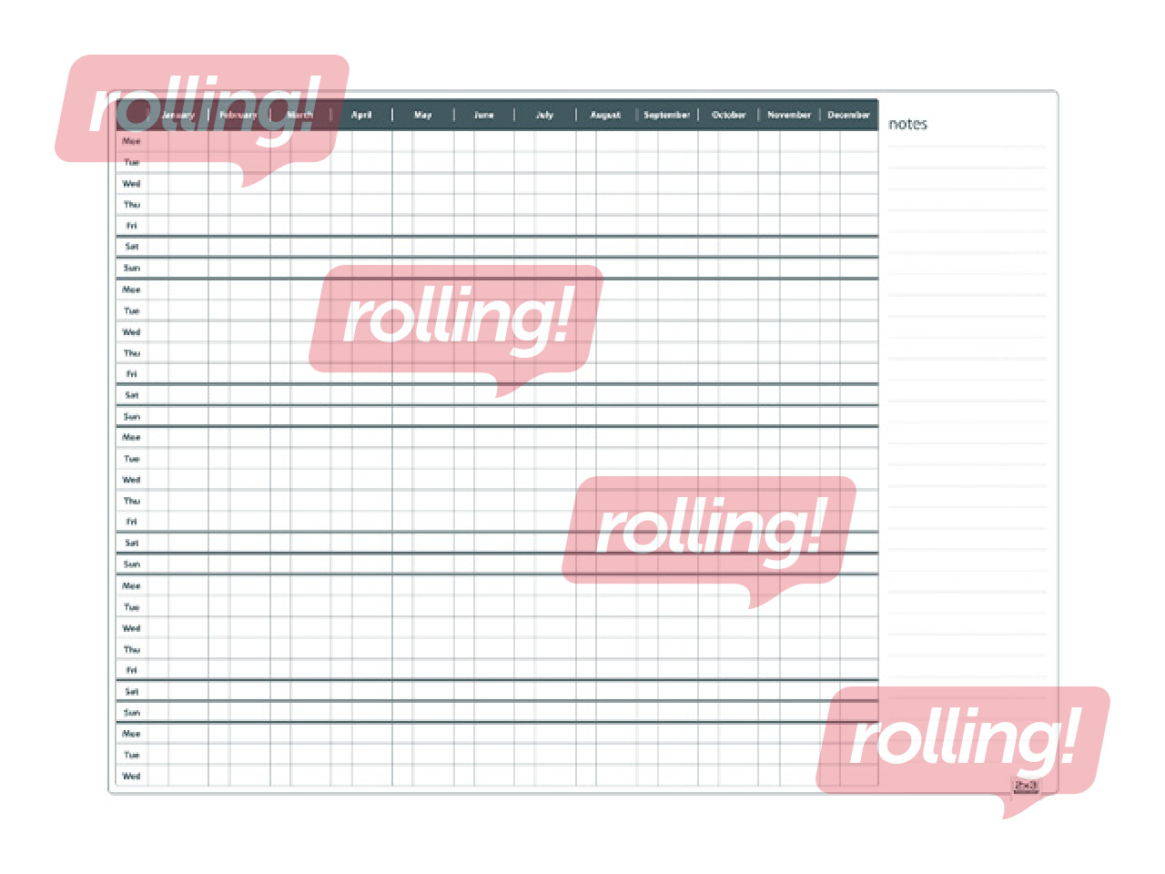 Wall planning board 2x3, yearly, 120 x 90 cm