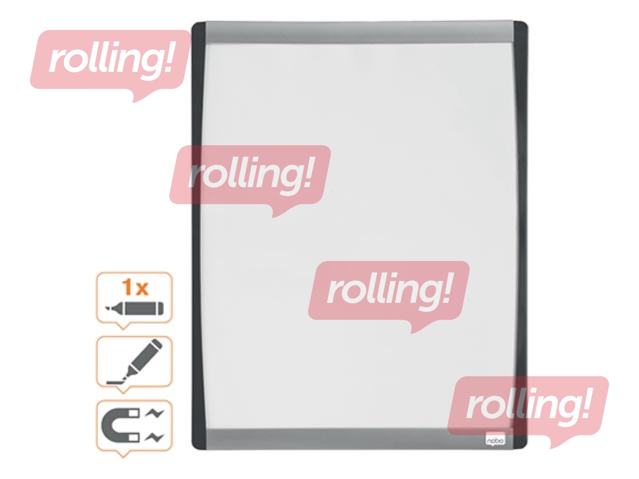 Tahvel Nobo, väike, magnetiline, hõbedase ja mustaga kumera raamiga, 28 x 33,5 cm