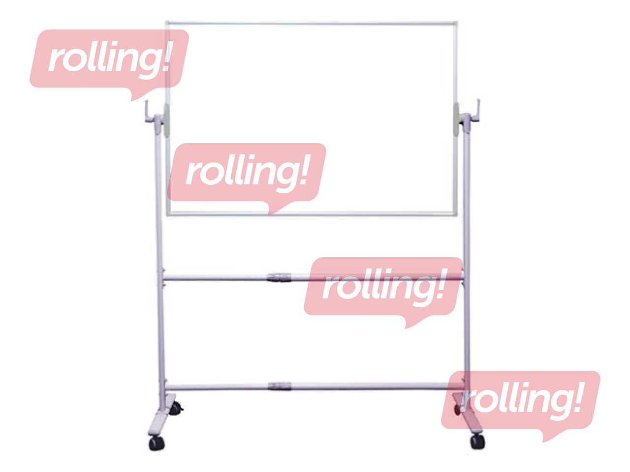 Tāfele abpusēja ar statīvu uz riteņiem alumīnija rāmī, 150 x 100 cm, lakota, balta 