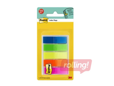Marking indexes Post-it, plastic, 5 transparent colors, 11.9x43.2mm