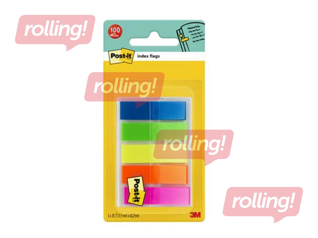 Marking indexes Post-it, plastic, 5 transparent colors, 11.9x43.2mm