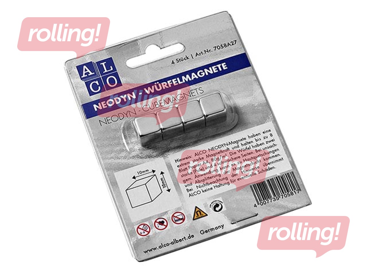 Magnet kuubik ALCO 10x10x10 mm, 4 tk, Neodyn