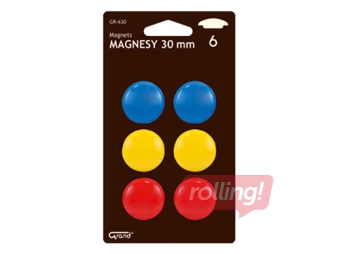 Round magnets Grand, 30 mm, 6 pcs, different colors
