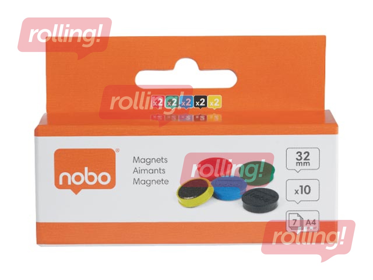 Magnets Nobo, 32 mm, 10 pcs., different colors