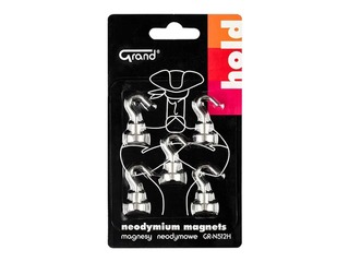 Magnēti Grand, Neodymium, ar āķi, 12mm, 5 gab.