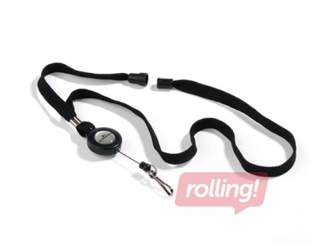 Textile necklace with badge reel Durable, black, 10 pcs