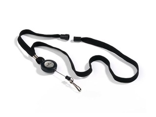 Textile necklace with badge reel Durable, black, 10 pcs