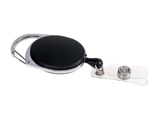 Badge reel Europel with carabiner and strip, black 10 pcs