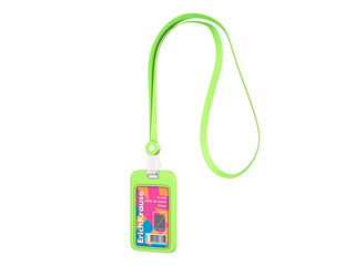 ID card holder ErichKrause, silicone, with silicone lanyard, vertical, neon green, 54x85mm