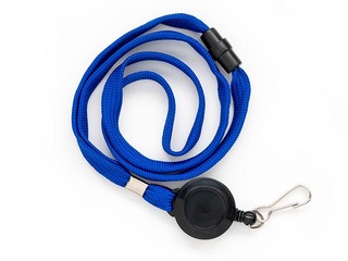 Textile necklace with badge reel, blue, 10 pcs.