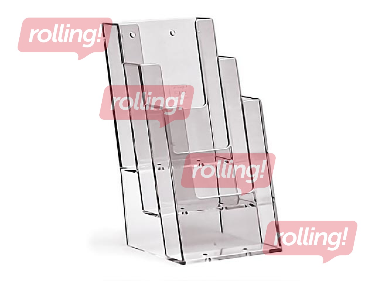 Bukletu turētājs A6 (1/3 no A4), ar 3 kabatām, brīvi stāvošs vai stiprināms pie sienas