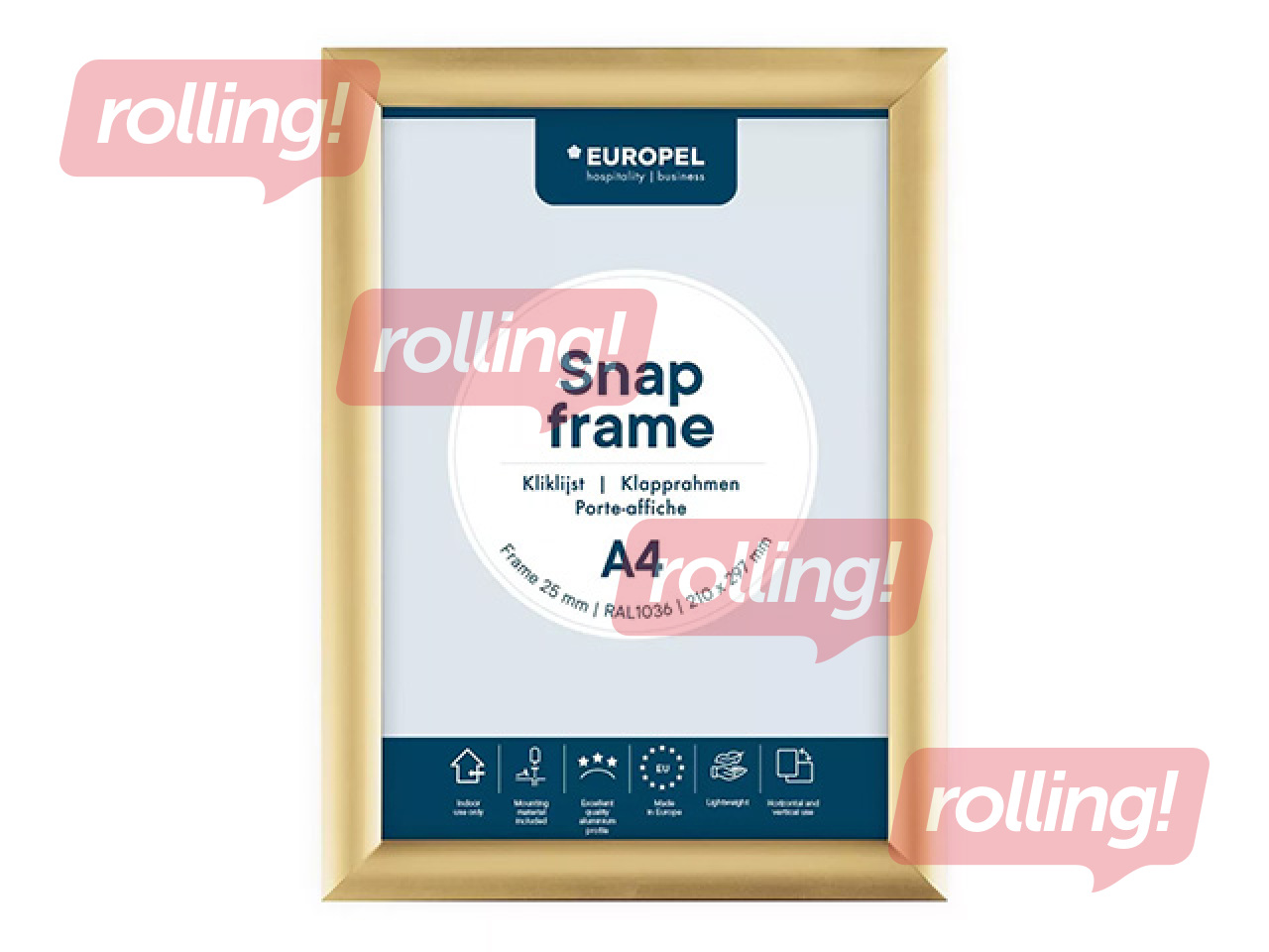 Alumiiniumprofiiliga klõpsraam, kuldne, A4