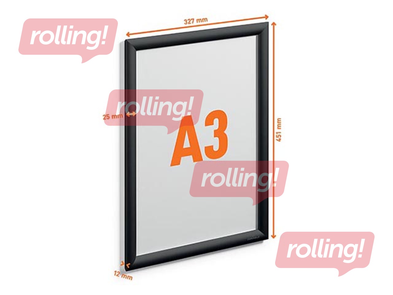 Aluminum profile frame with clips Durable, A3, black