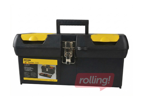 Ящик для инструментов Stanley с металлическими защёлками, чёрный с жёлтым