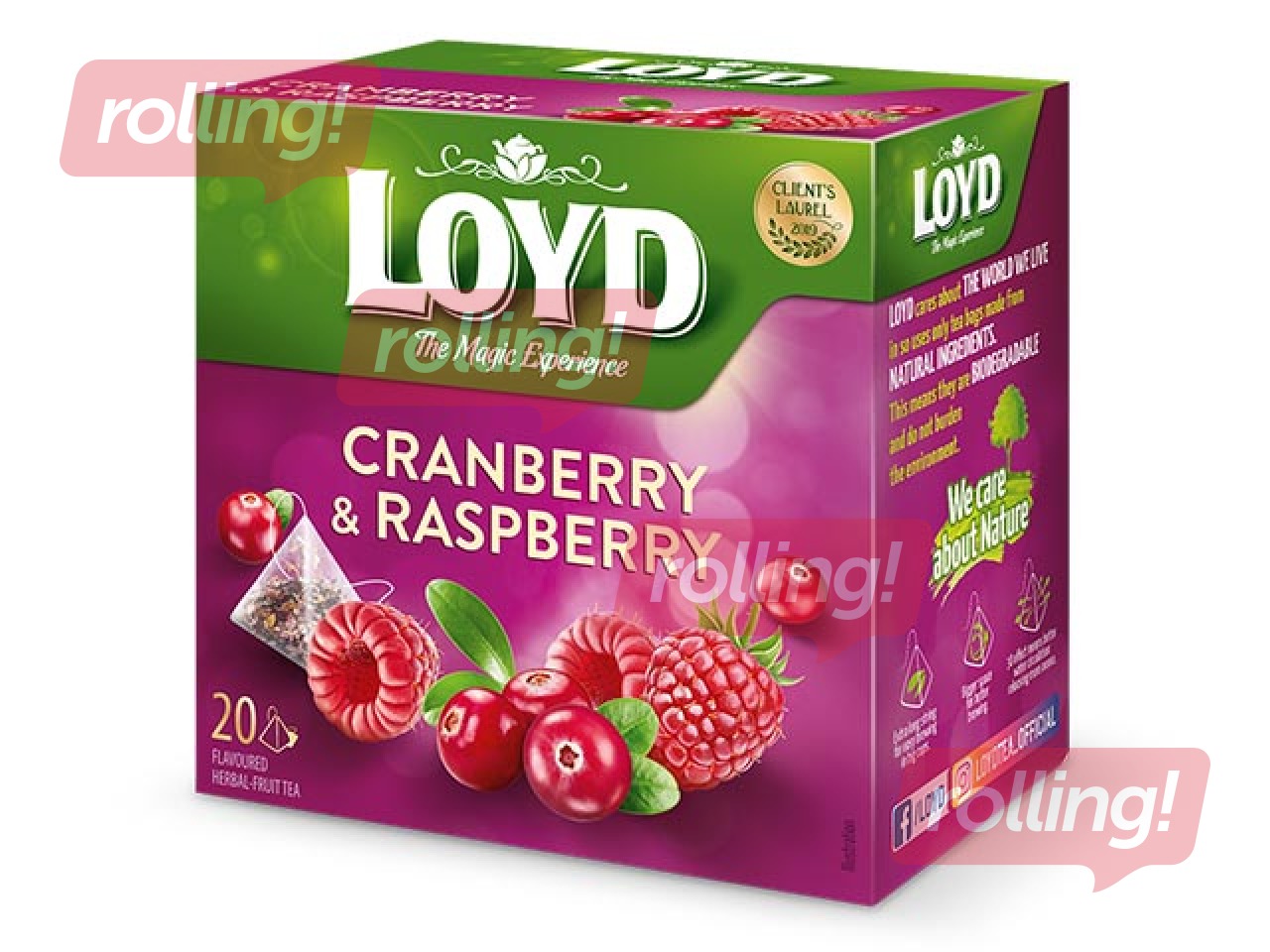 Jõhvika - ja vaarikamaitseline puuviljatee Loyd Pyramids, 20x2 g