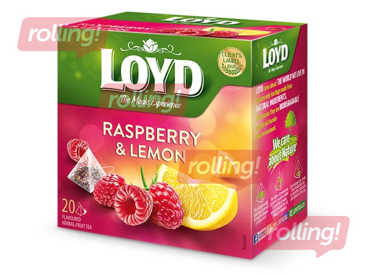 Puuviljatee Loyd Pyramids vaarika ja sidruni maitsega, 20x2 g