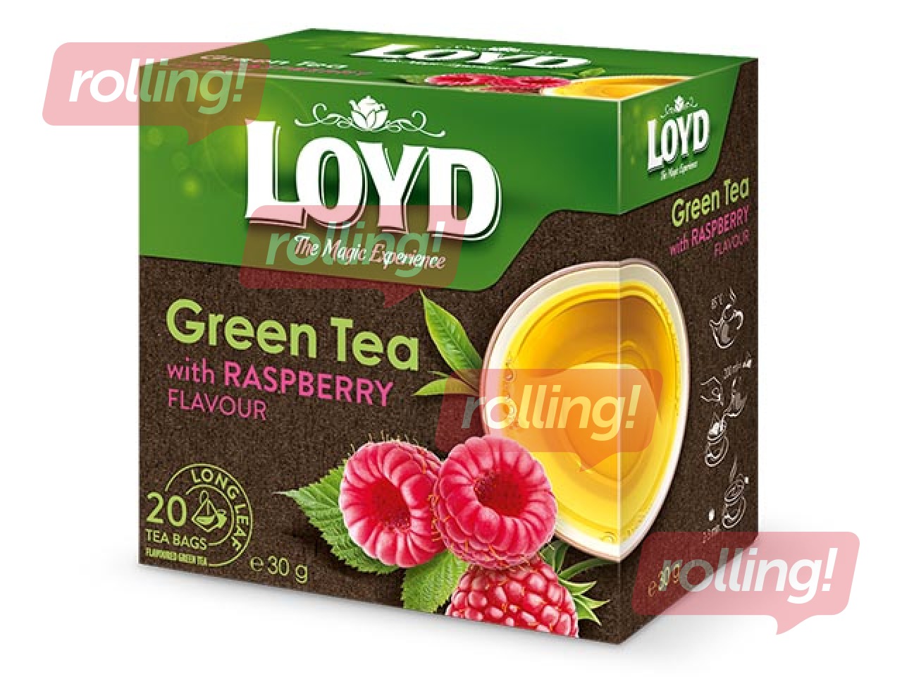 Tēja zaļā Loyd Pyramids ar aveņu garšu, 20 pac.