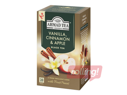 Must tee Ahmad Tea vanilli, kaneeli ja õuna aroomiga, 20 teepakki
