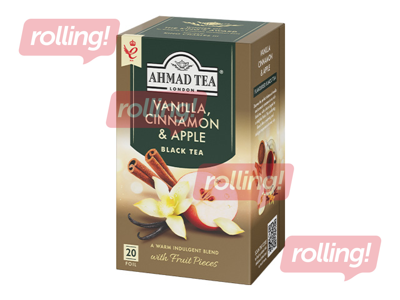 Must tee Ahmad Tea vanilli, kaneeli ja õuna aroomiga, 20 teepakki