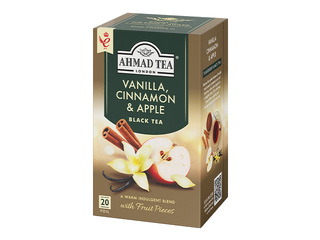 Tēja melnā Ahmad Tea ar vaniļas, kanēļa un ābolu aromātu, 20 paciņas