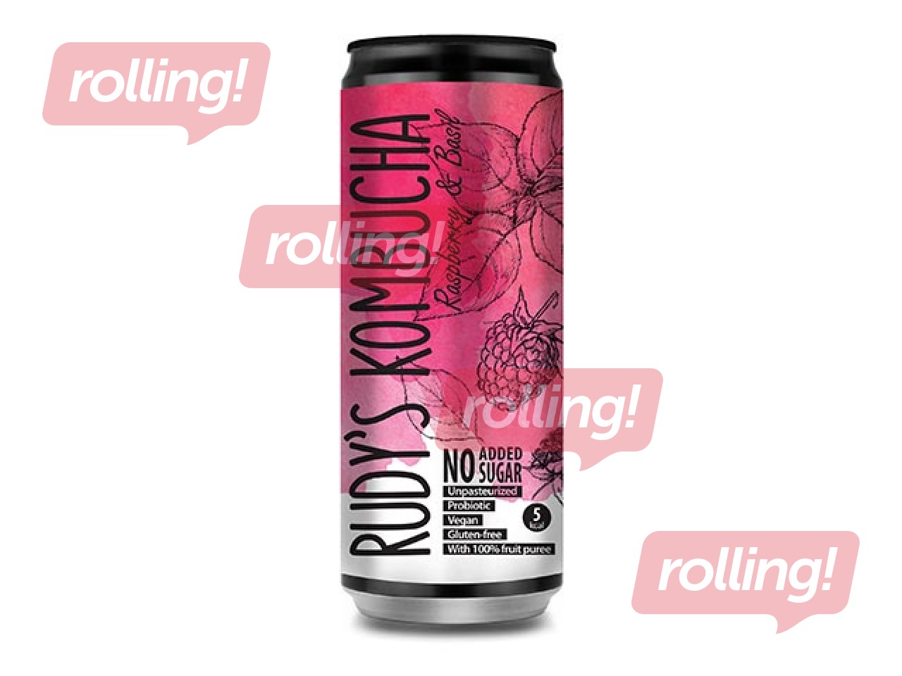 Kombucha Rudy's Kombucha, raspberry and basil, can, 330ml