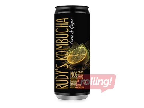 Kombuča Rudy's Kombucha, citrons un ingvers, skārdene, 330ml (Taras depozīts iekļauts cenā)