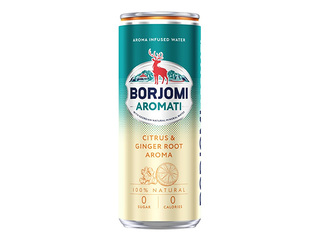 Gāzēts dzēriens Borjomi Aromati ar Citrus Mix-Ginger, skārdene, 330ml (Taras depozīts iekļauts cenā)