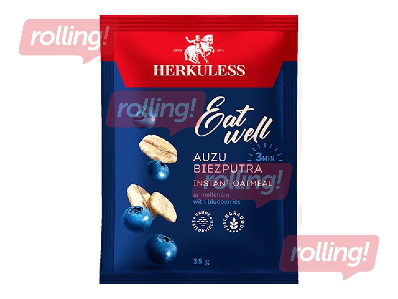 Kaerahelbepuder Herkuless, mustikatükkidega, 35g