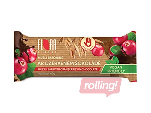 Batoniņš Flora, musli ar dzērvenēm šokolādē, 40g