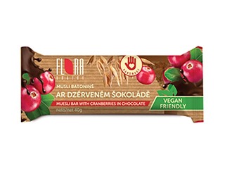 Batoniņš Flora, musli ar dzērvenēm šokolādē, 40g