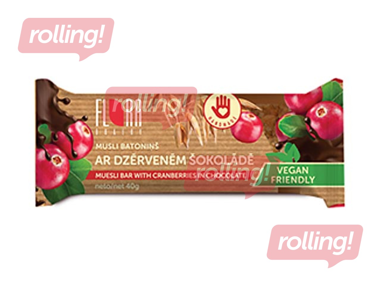 Müslibatoon Flora jõhvikatega šokolaadis, 40g