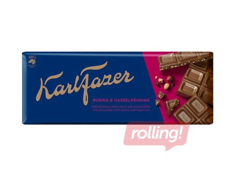 Šokolāde Karl Fazer, piena, ar riekstiem un rozīnēm, 200g
