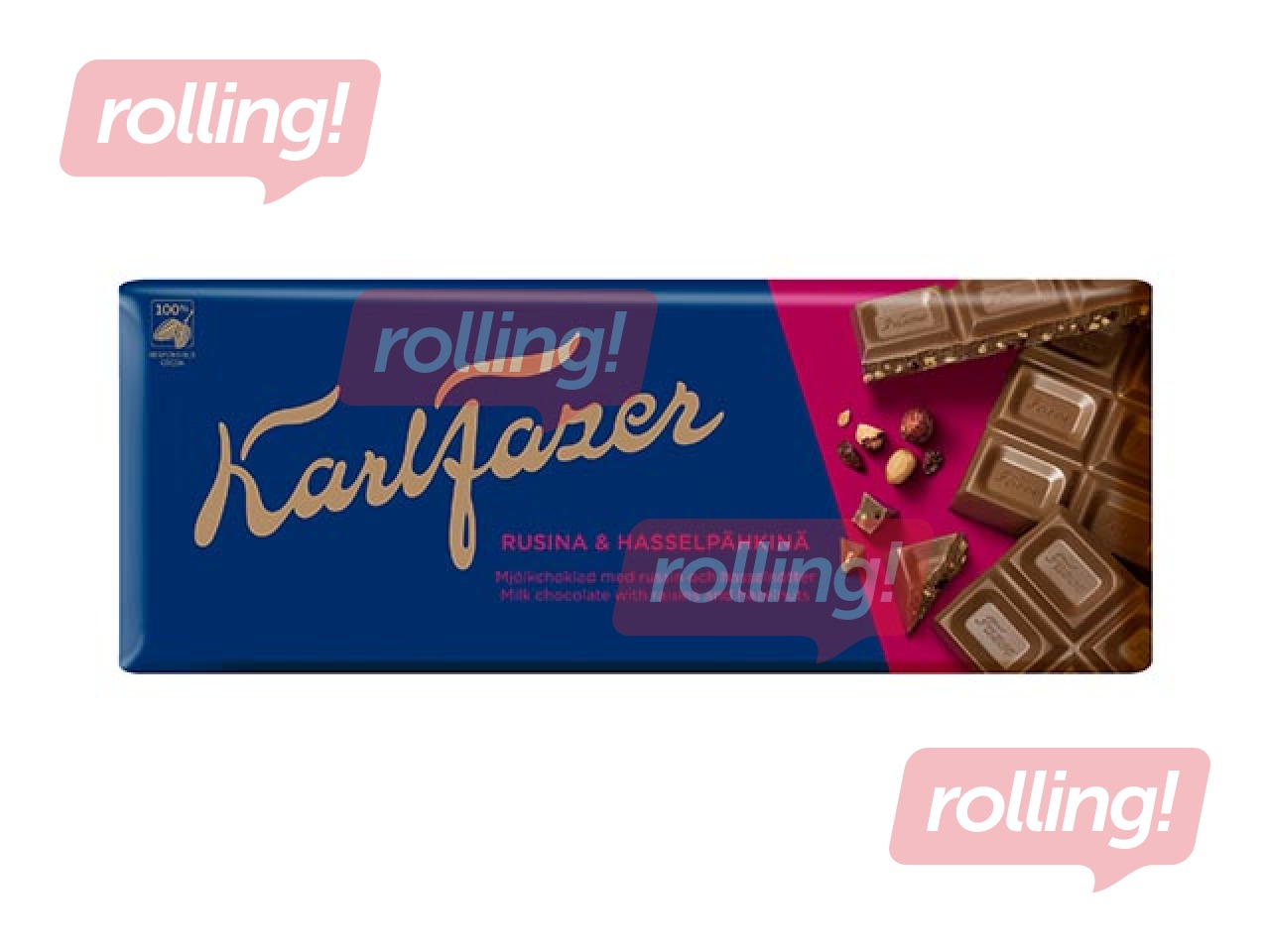 Šokolāde Karl Fazer, piena, ar riekstiem un rozīnēm, 200g