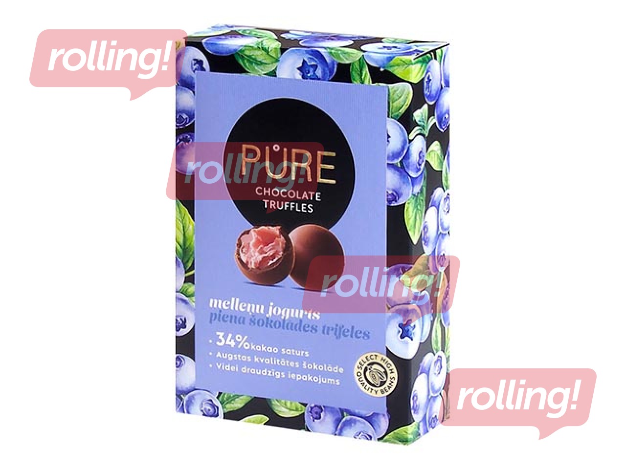 Piimašokolaadi trühvlid Pure Chocolate mustikajogurtikreemi täidisega, 148g