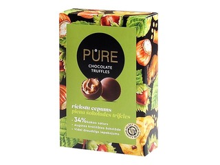 Piena šokolādes trifeles Pure Chocolate ar riekstu cepumu krēma pildījumu, 148g