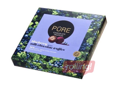 OUT!Piena šokolādes trifeles Pure Chocolate ar melleņu pildījumu 16, 120g