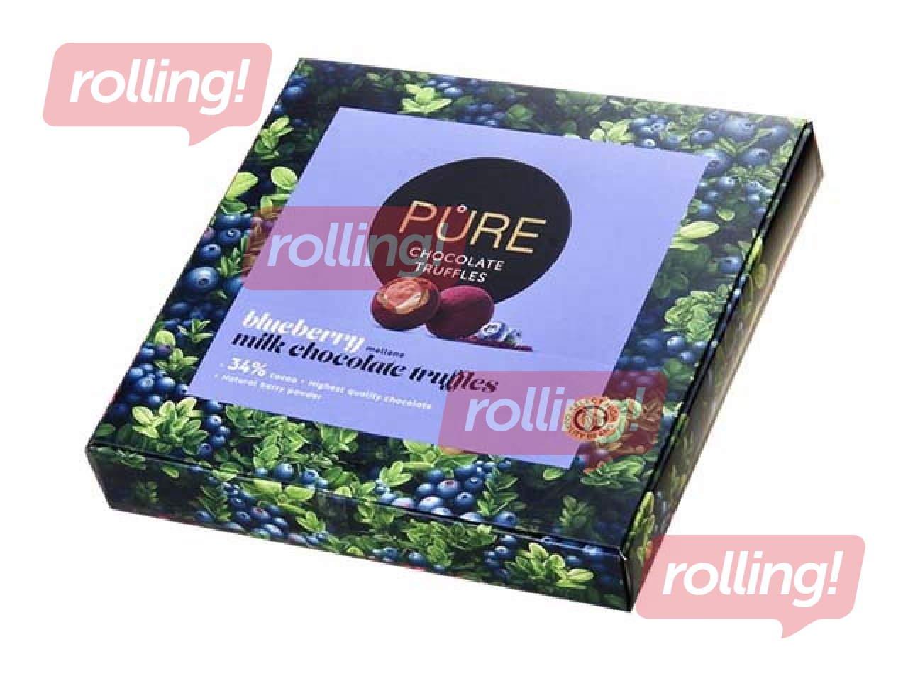 OUT!Piena šokolādes trifeles Pure Chocolate ar melleņu pildījumu 16, 120g